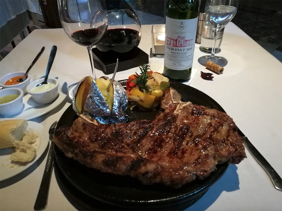 steak and wine